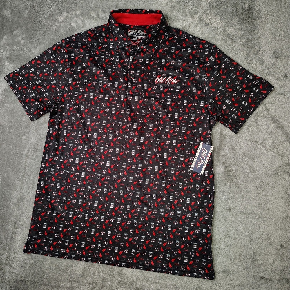 Old Row‎ #1 Pregamer Polo Shirt Mens 2XL Black Red Printed Performance Tailgate